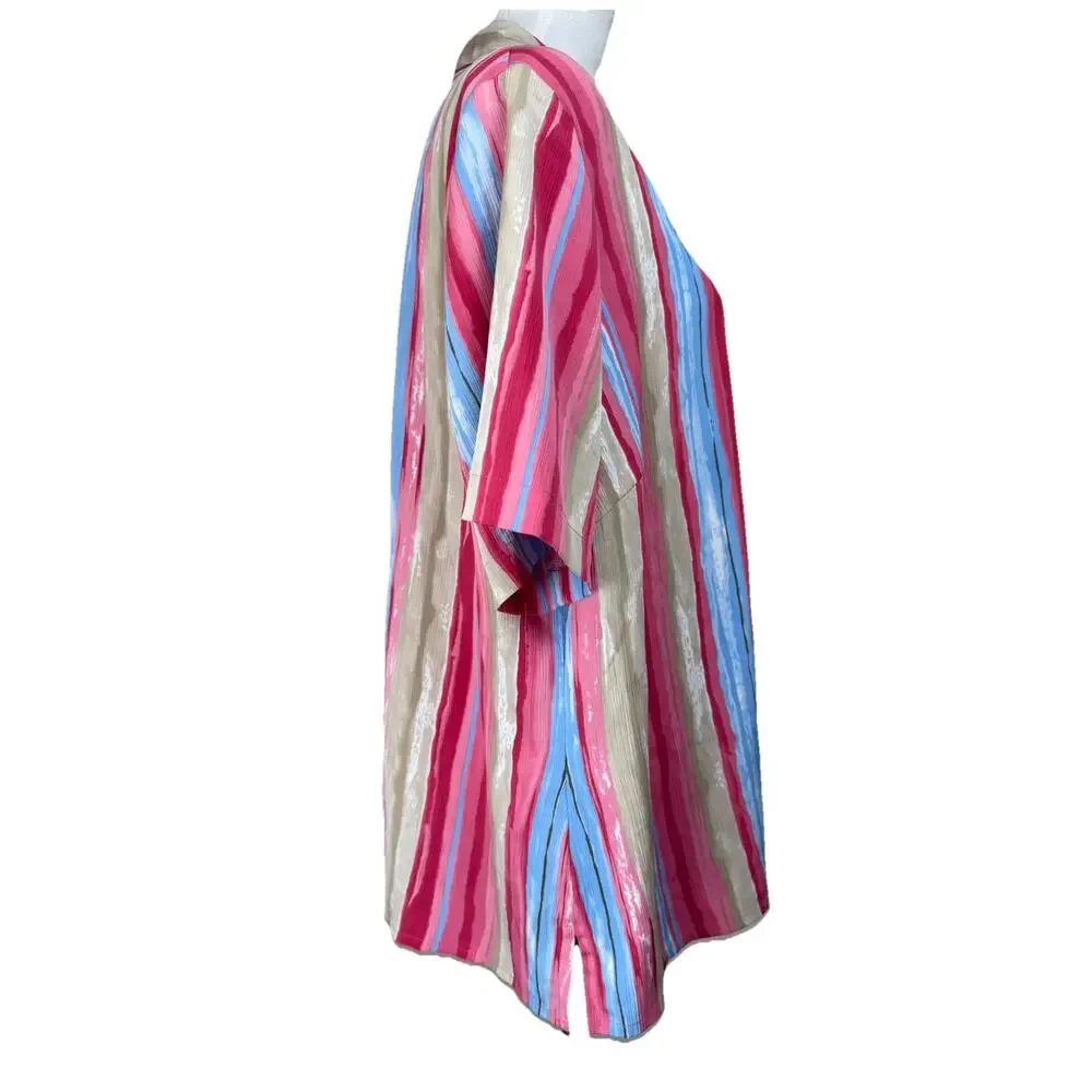 Vintage 80s Alia Striped Blouse Top 18W Button Up Short Sleeves Shoulder Pads - Picture 3 of 12